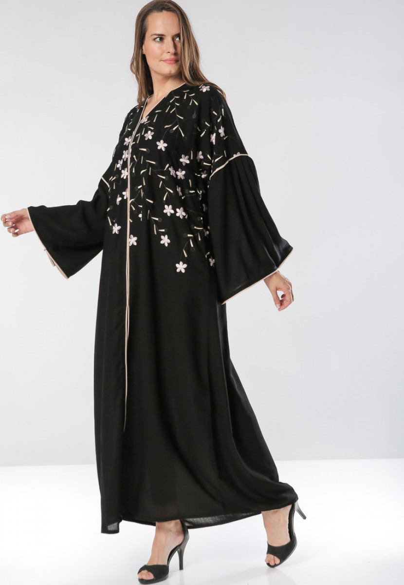 front open embroidered abaya