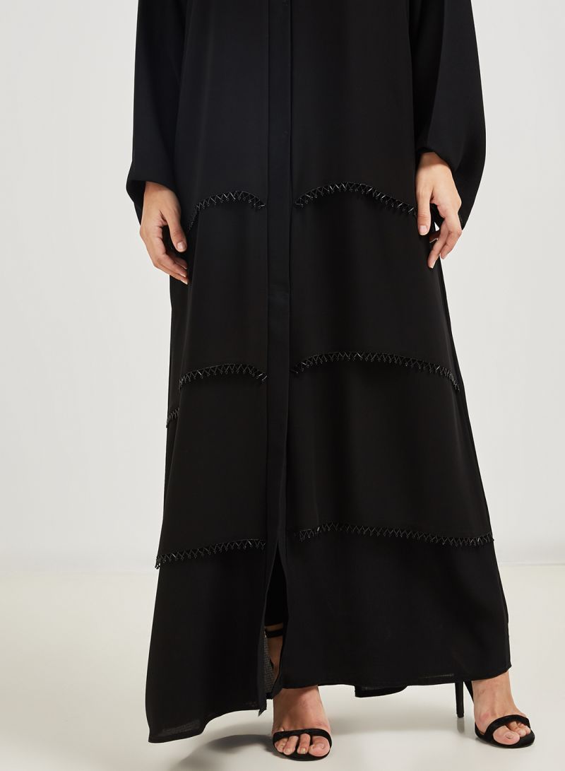 black chiffon layered abaya