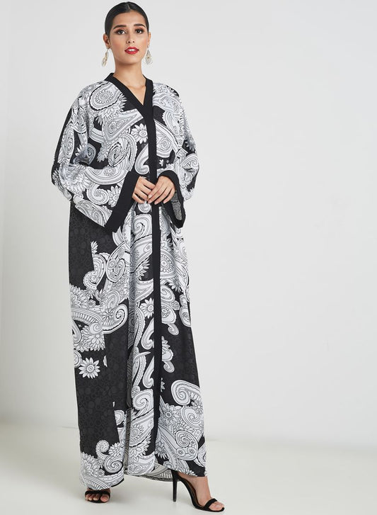 Stylish contrast self-printed abaya | Bsi2940