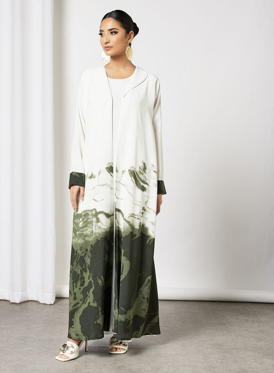 Bsi3588- Tie and dye with White and green bisht abaya with inner
