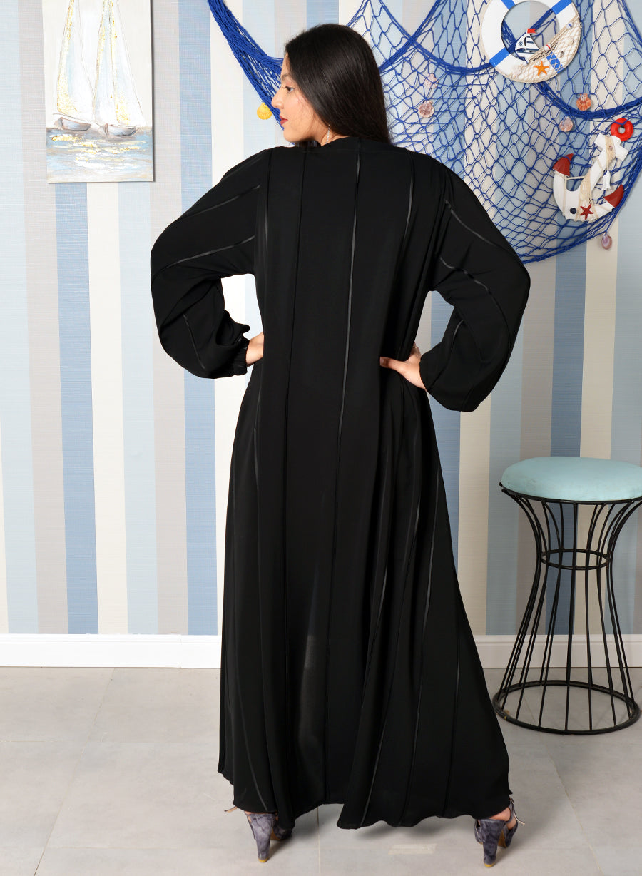 Bsi3877- Umbrella style piping embellished abaya and cuff with elastic