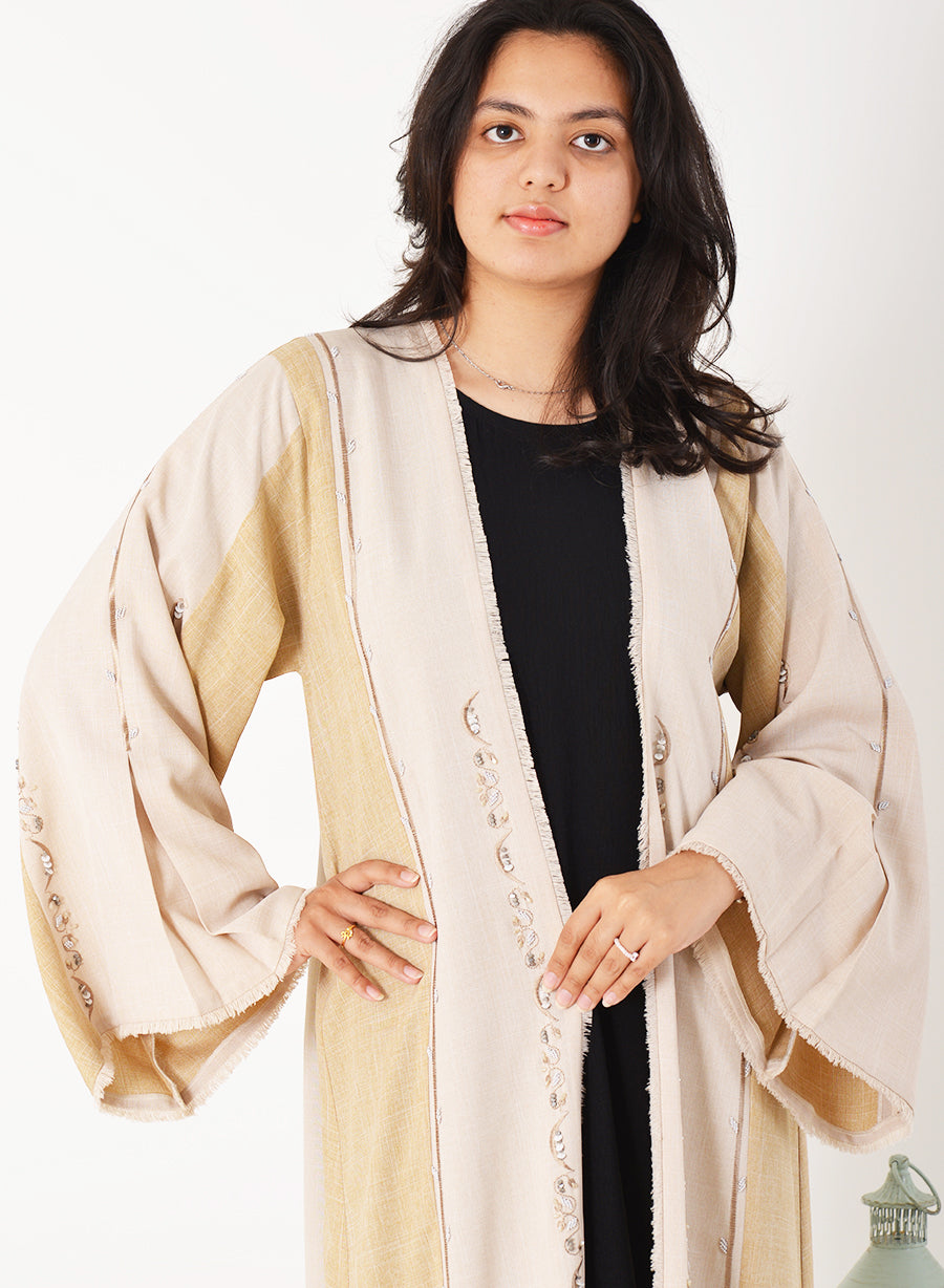 Dual Tone Beads Embellished Bisht Abaya | Bsi3938