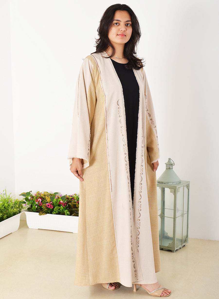 Dual Tone Beads Embellished Bisht Abaya | Bsi3938