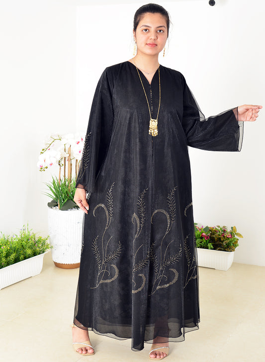 Organza Abaya Adorned with Beads, Stones, and Lining for a Luxurious Touch | Bsi3943