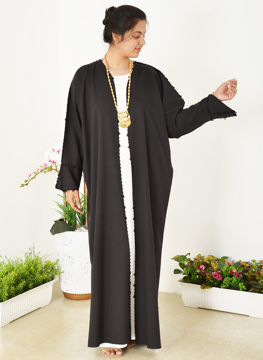 Bahraini Style Bisht Abaya with Beads and Crochet Detailing | Bsi3951