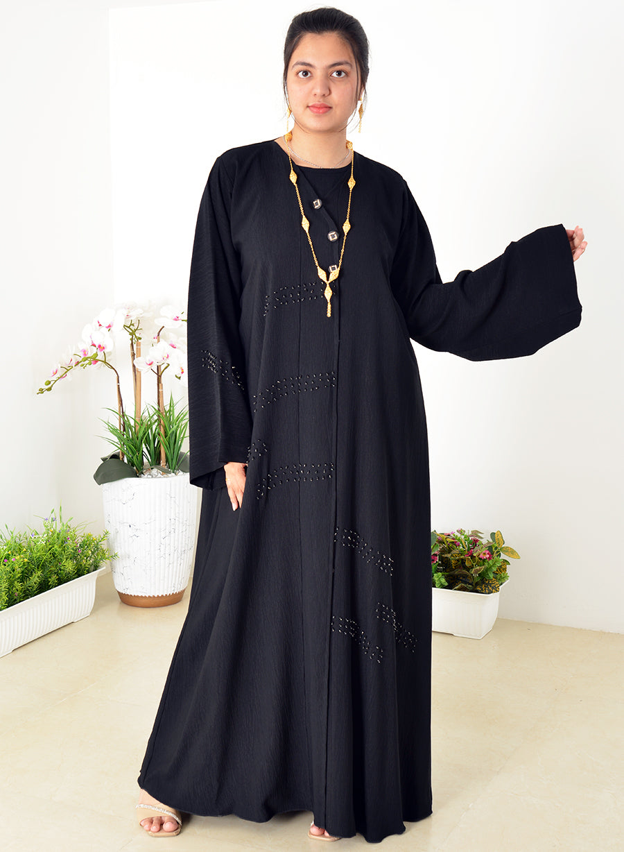 Black Abaya with Tassels and Bead Embellishments | Bsi3973