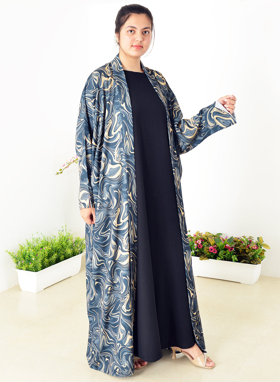 Bahraini Style Self Printed Plain Bisht Abaya | Bsi3980