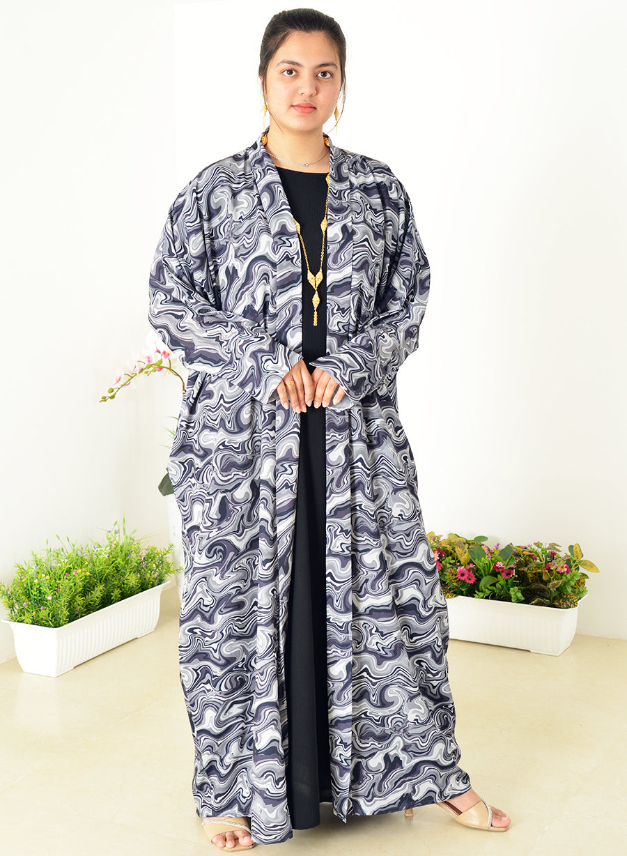 Bahraini Style Self Printed Plain Bisht Abaya | Bsi3982