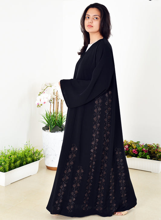Black Abaya Embellished with a Fusion of Beads and Stones for Unmatched Style | Bsi3999