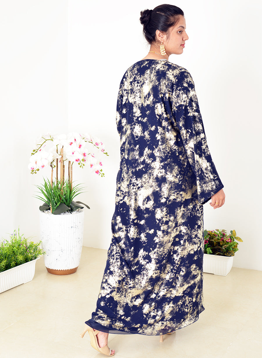 Elegant A-Line Chiffon Abaya with Subtle Golden Self-Foil Detailing | Bsi4000