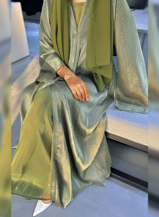 Umbrella Style Organza Abaya, Adorned With Stone Embellishments And Flared Sleeves | Bsi4001