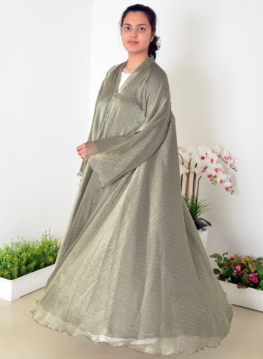 Umbrella Style Organza Abaya, Adorned With Stone Embellishments And Flared Sleeves | Bsi4001