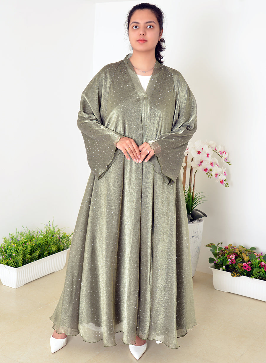 Umbrella Style Organza Abaya, Adorned With Stone Embellishments And Flared Sleeves | Bsi4001