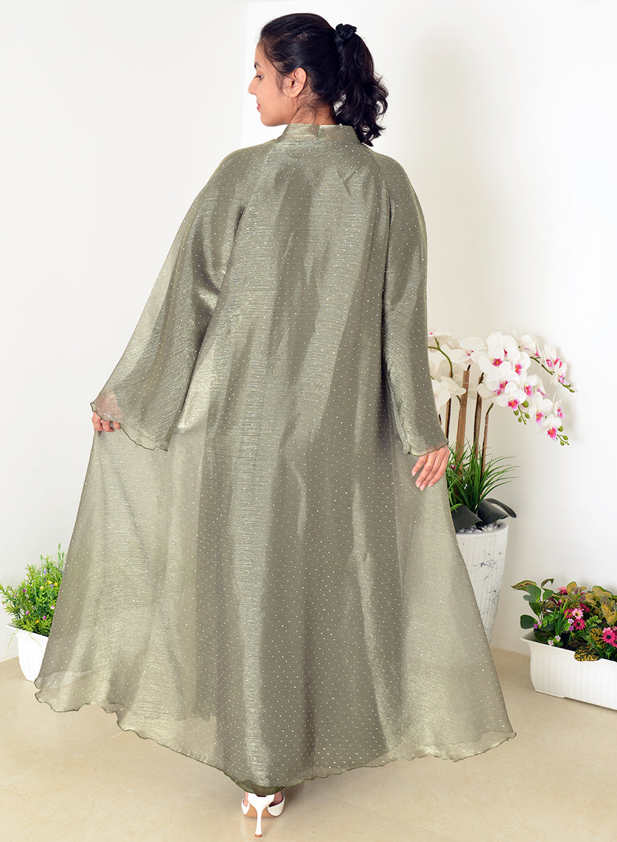 Umbrella Style Organza Abaya, Adorned With Stone Embellishments And Flared Sleeves | Bsi4001