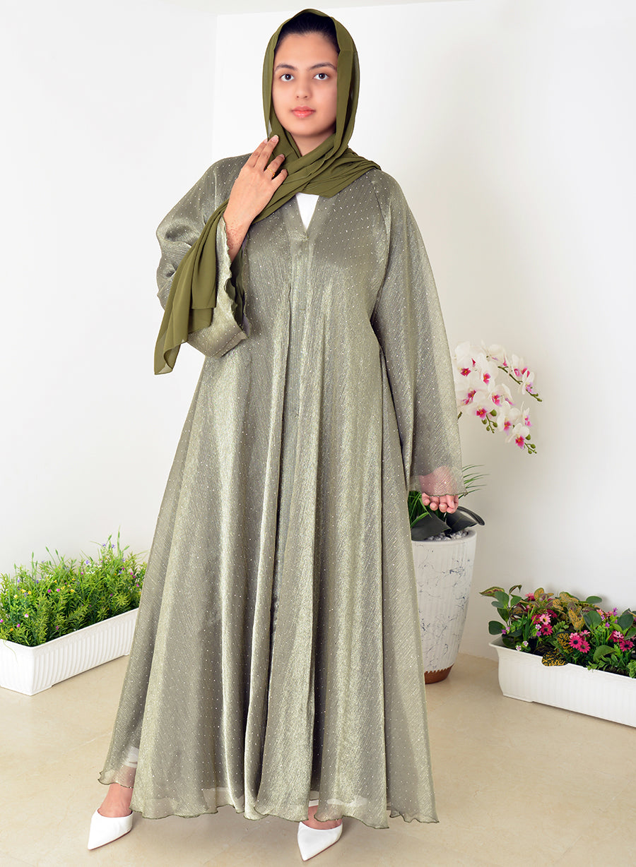 Umbrella Style Organza Abaya, Adorned With Stone Embellishments And Flared Sleeves | Bsi4001