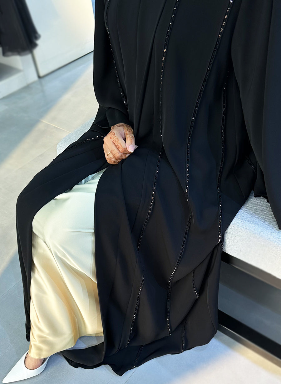 Beads Embellished Abaya With Elegant Flared Sleeves | Bsi4004