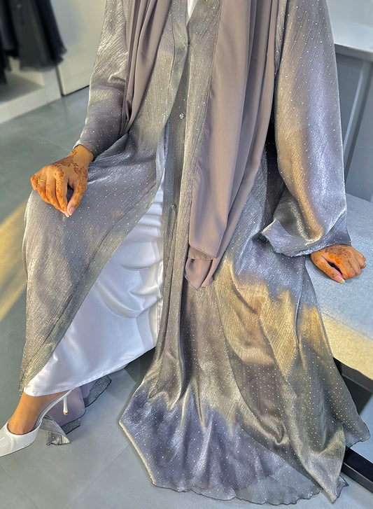 Umbrella Style Organza Abaya, Adorned With Stone Embellishments And Flared Sleeves | Bsi4005