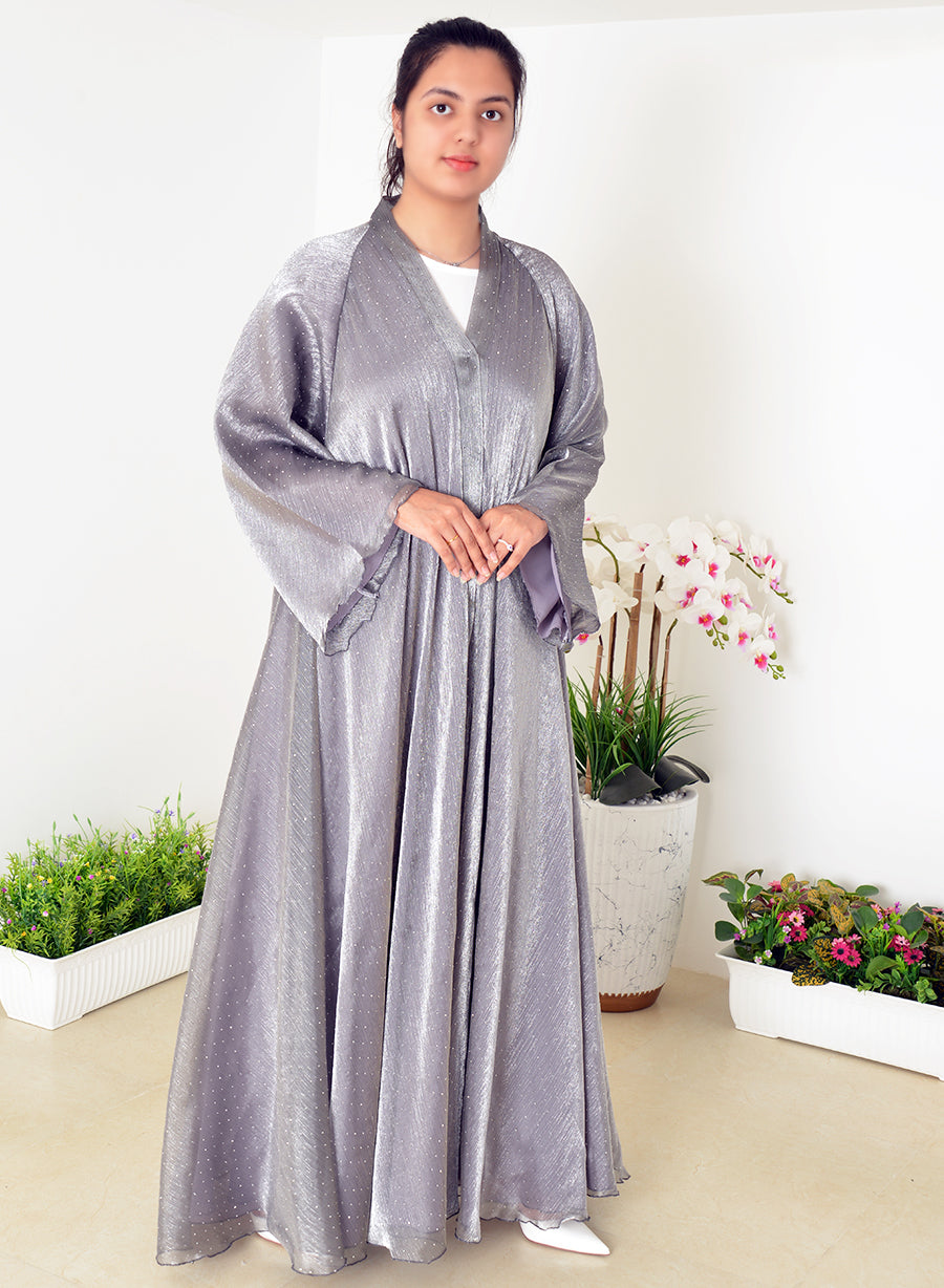 Umbrella Style Organza Abaya, Adorned With Stone Embellishments And Flared Sleeves | Bsi4005