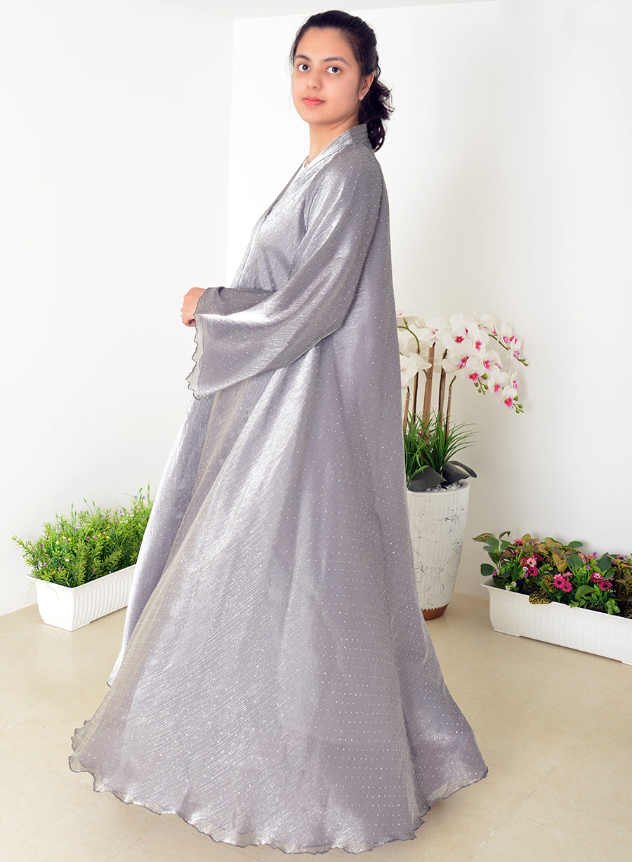 Umbrella Style Organza Abaya, Adorned With Stone Embellishments And Flared Sleeves | Bsi4005