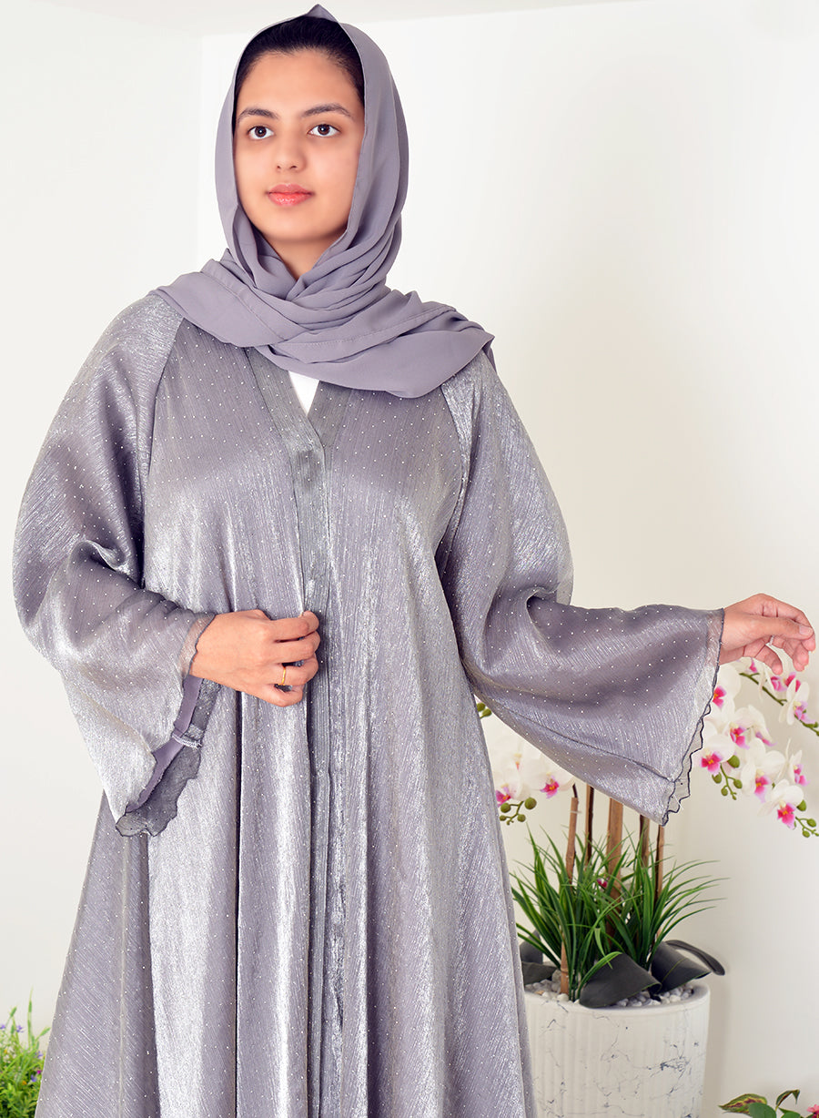 Umbrella Style Organza Abaya, Adorned With Stone Embellishments And Flared Sleeves | Bsi4005