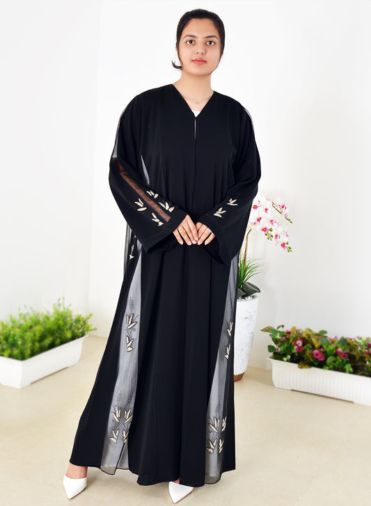 Beads Embellished Abaya Featuring Stylish Mesh Trimming | Bsi4006