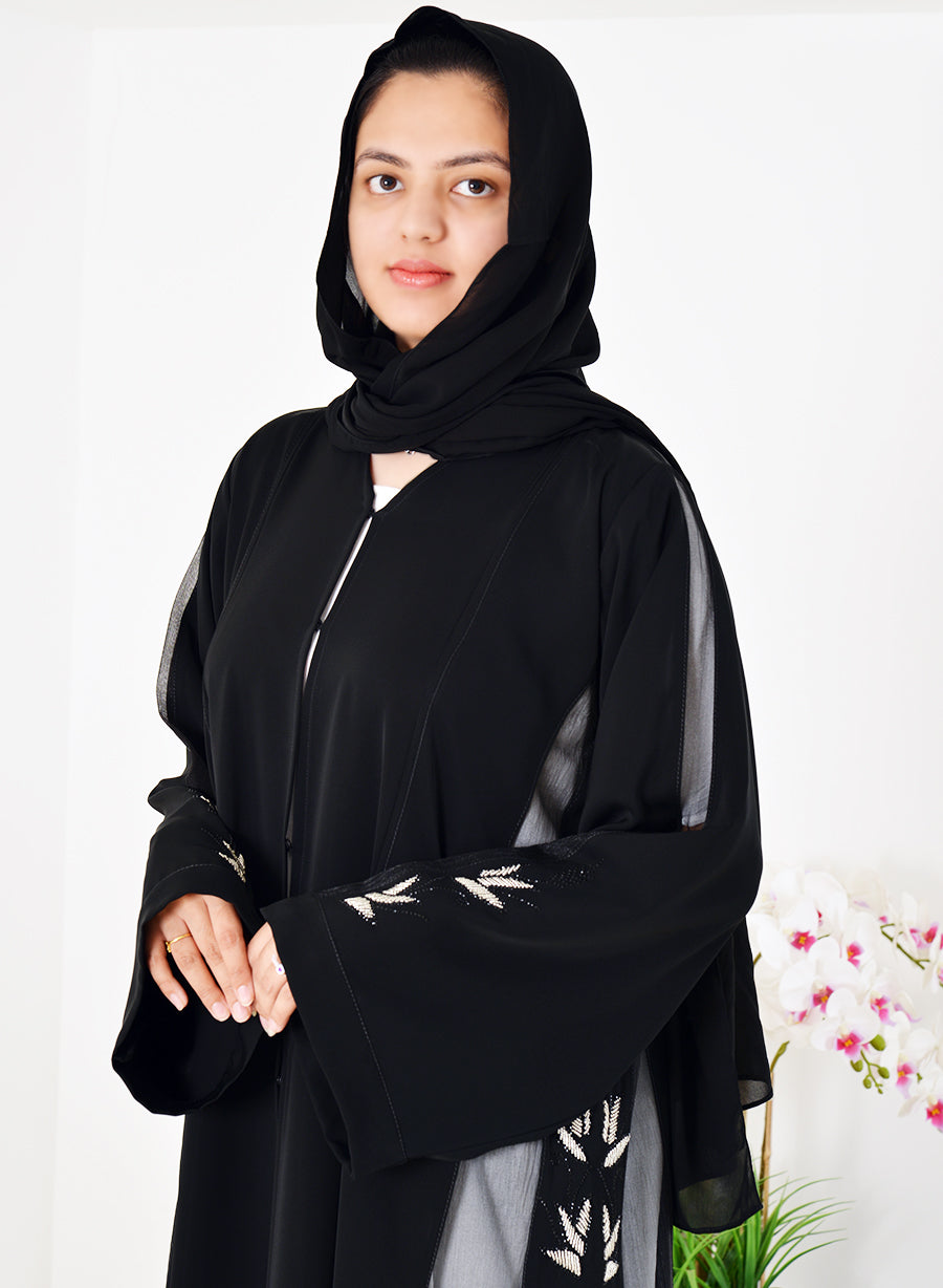 Beads Embellished Abaya Featuring Stylish Mesh Trimming | Bsi4006