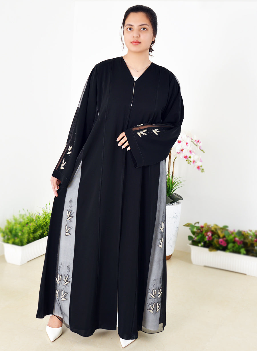 Beads Embellished Abaya Featuring Stylish Mesh Trimming | Bsi4006