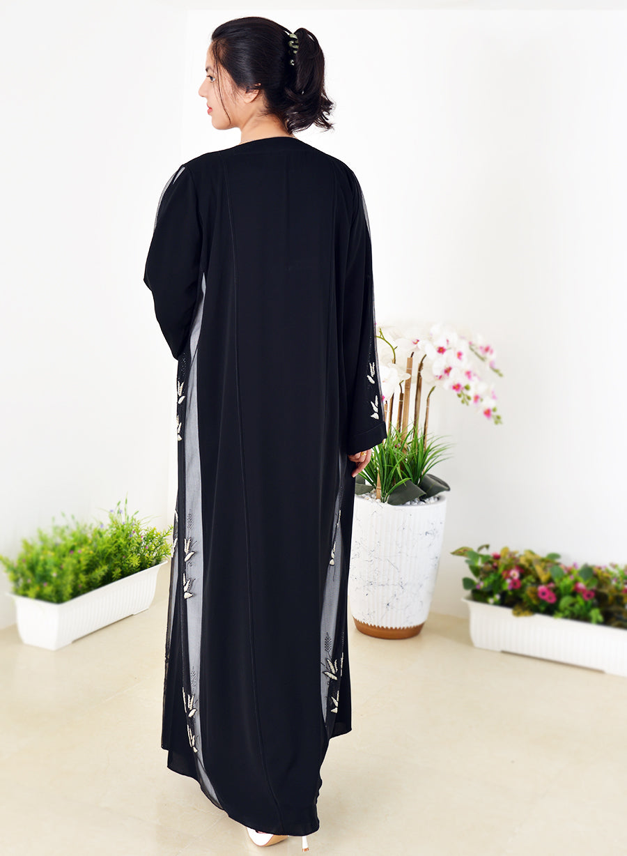 Beads Embellished Abaya Featuring Stylish Mesh Trimming | Bsi4006