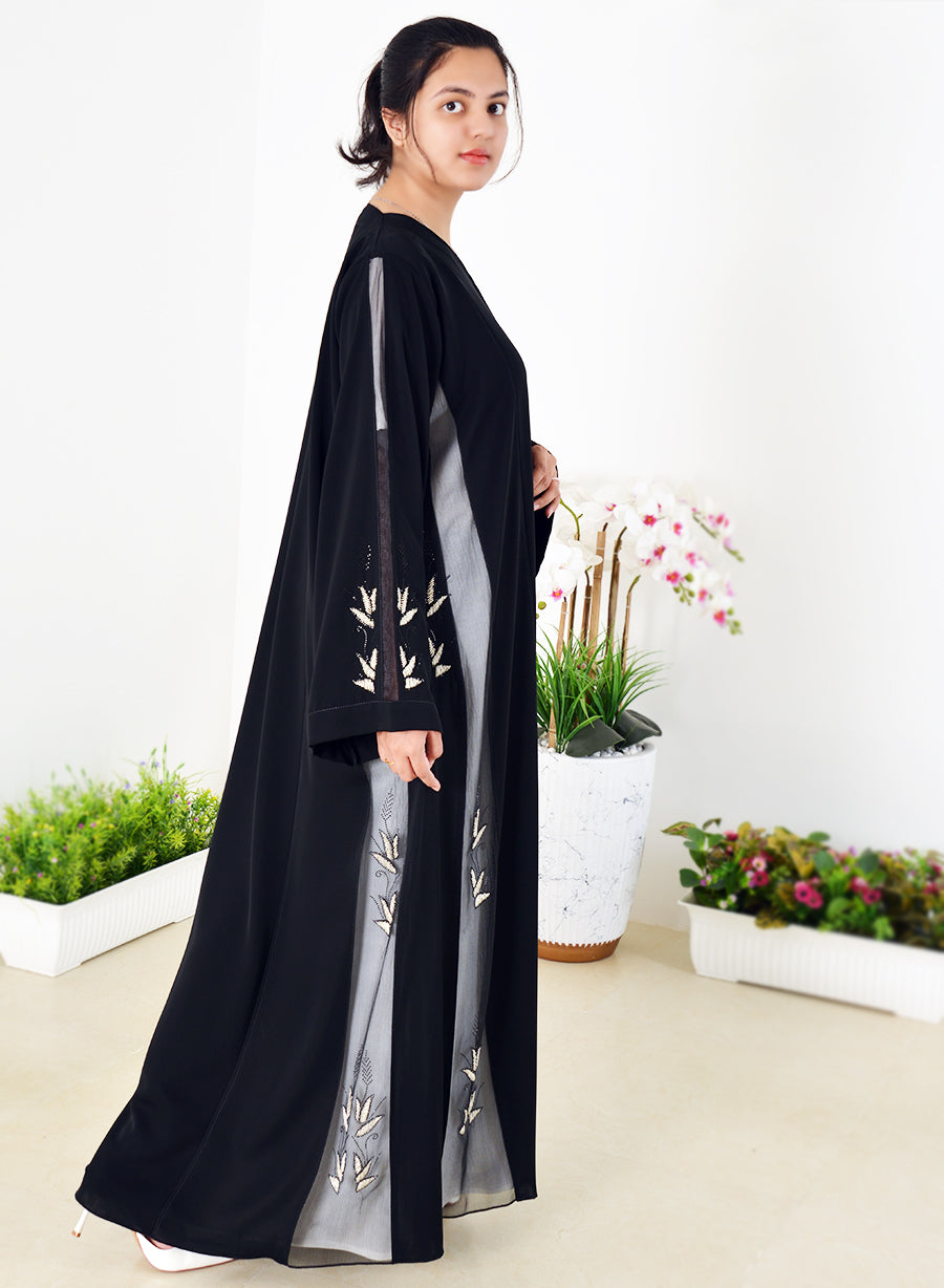 Beads Embellished Abaya Featuring Stylish Mesh Trimming | Bsi4006