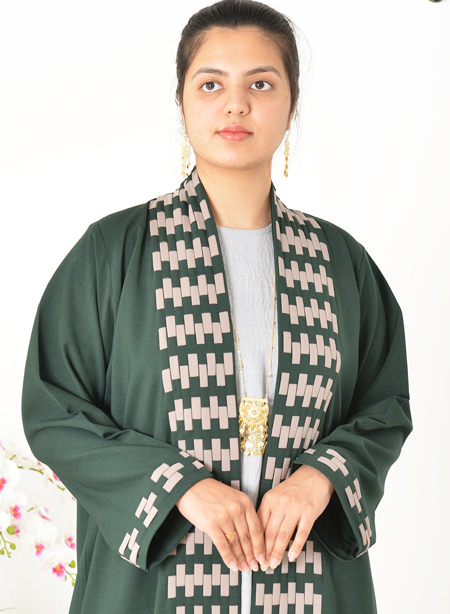 Embrace the Minimalist Chic of our Bisht Style Tweed Abaya | Bsi4011