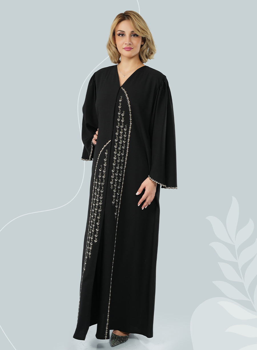 Elegant Bell Sleeves Embroidered Abaya with Stunning Stone Embellishments | Bsi4020