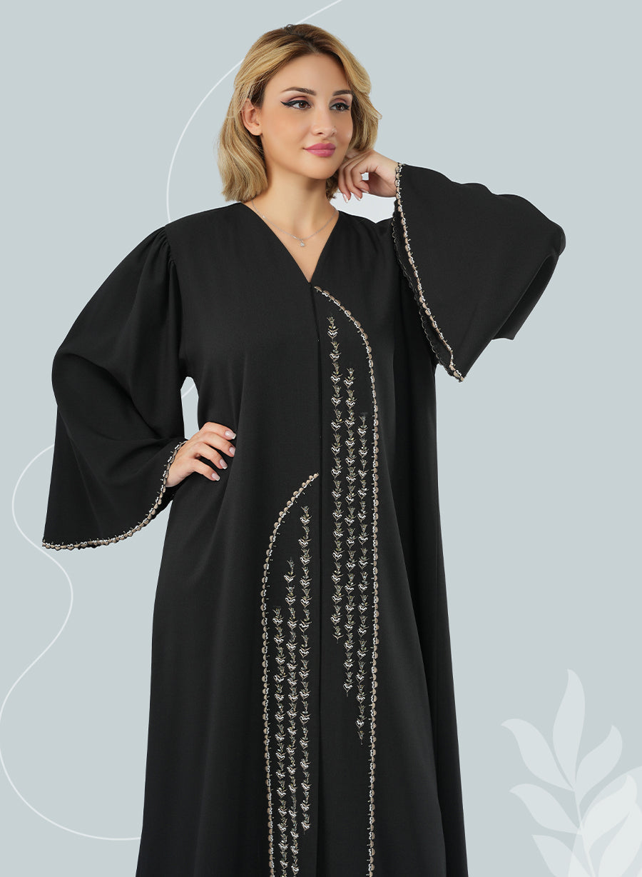 Elegant Bell Sleeves Embroidered Abaya with Stunning Stone Embellishments | Bsi4020