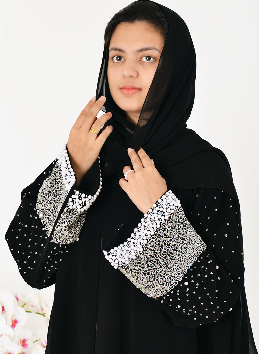 Elite Abaya Featuring Opulent Bead Embellishments on the sleeves | Bsi4022