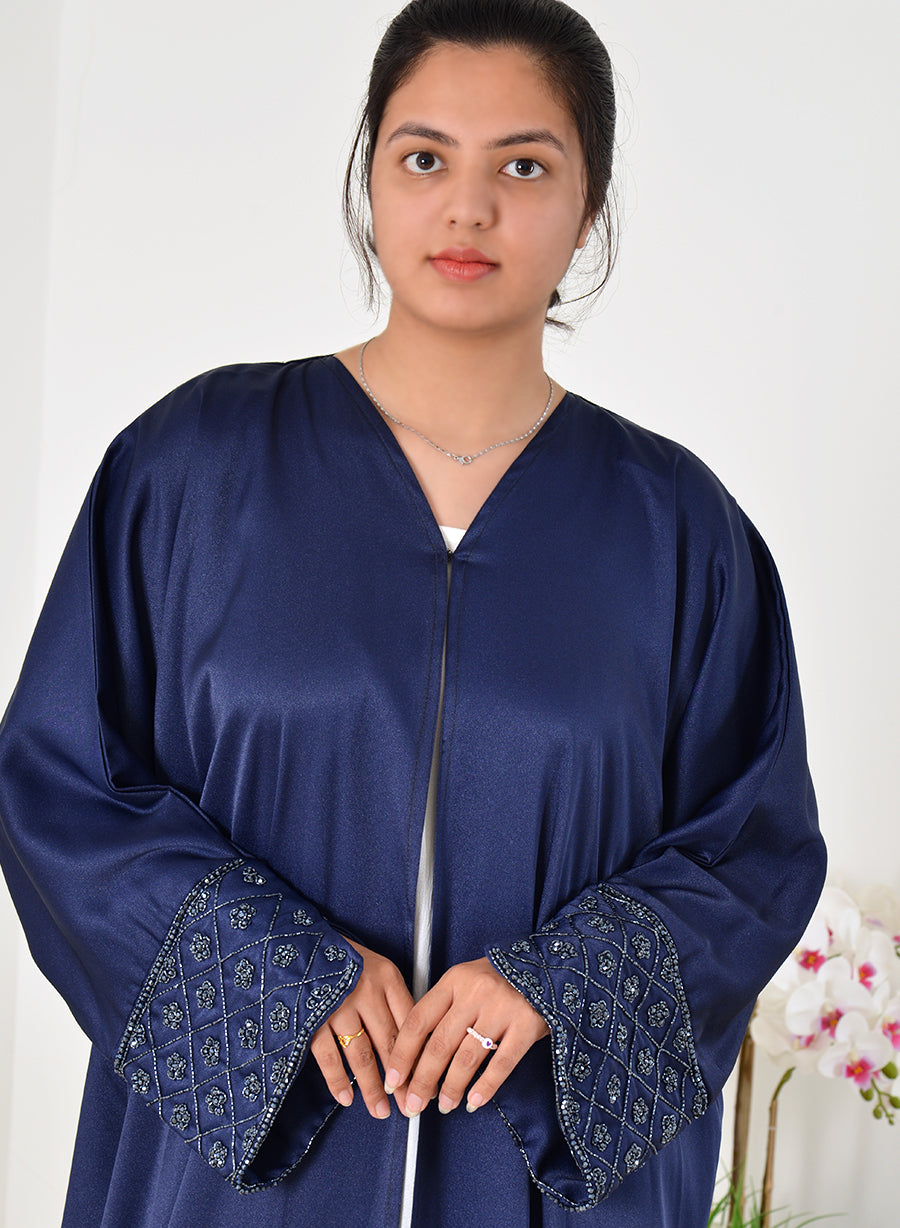 Blue Abaya Featuring Opulent Bead Embellishments on the sleeves | Bsi4027