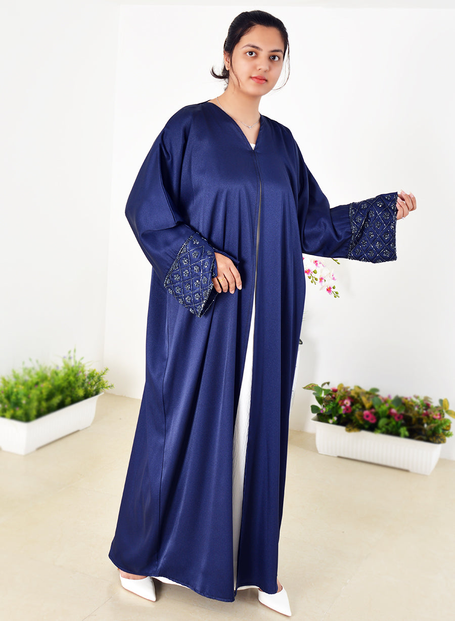 Blue Abaya Featuring Opulent Bead Embellishments on the sleeves | Bsi4027