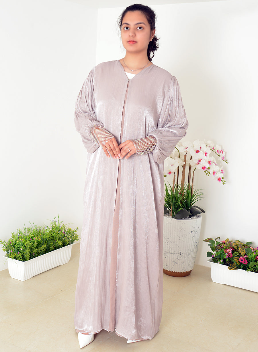 Bishop Sleeves Abaya With Stylish Stoned And Mesh Embellishments | Bsi4029