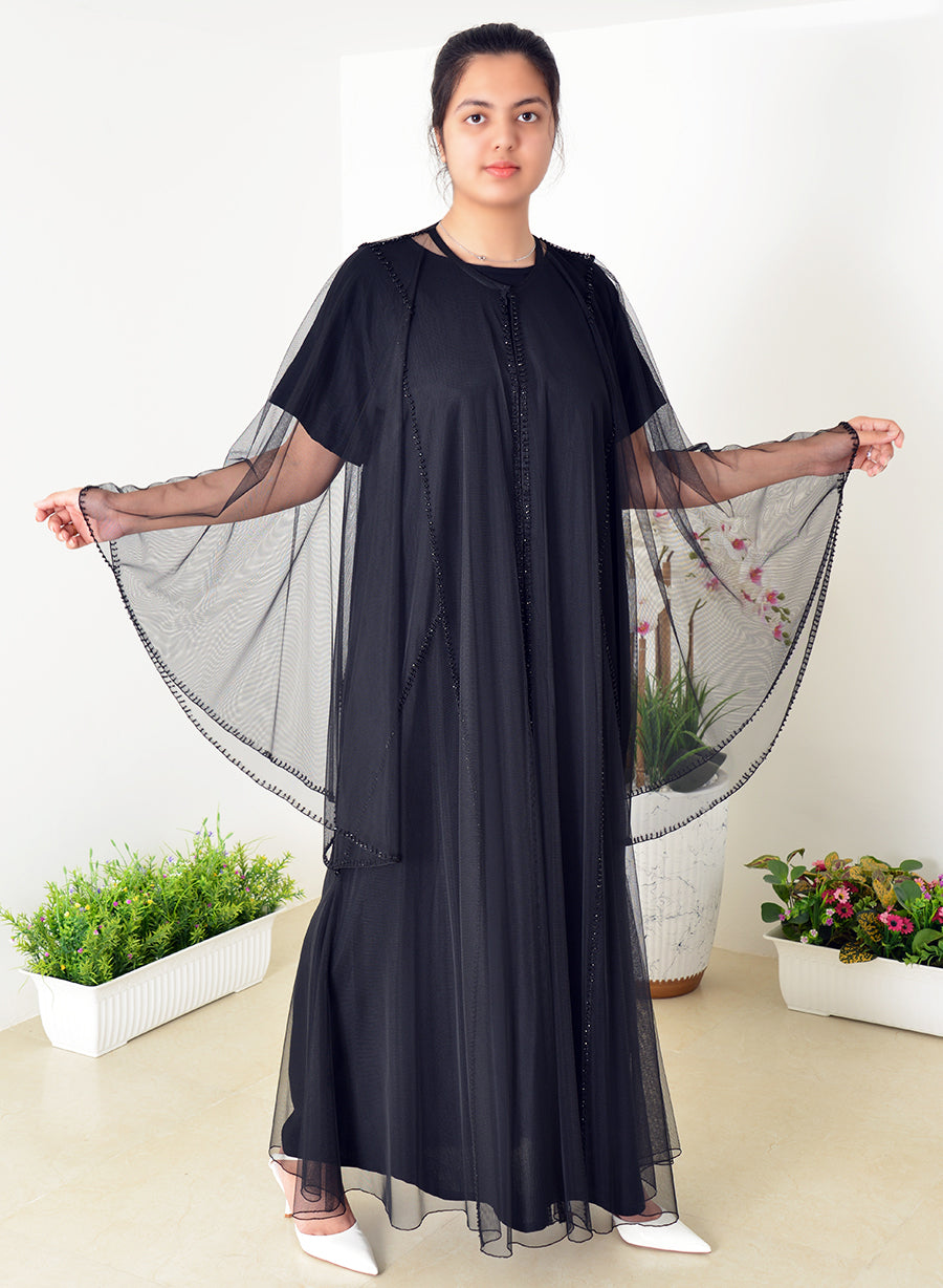 Kaftan-Style Abaya with Bead Embellishments for Elegant Versatility | Bsi4030