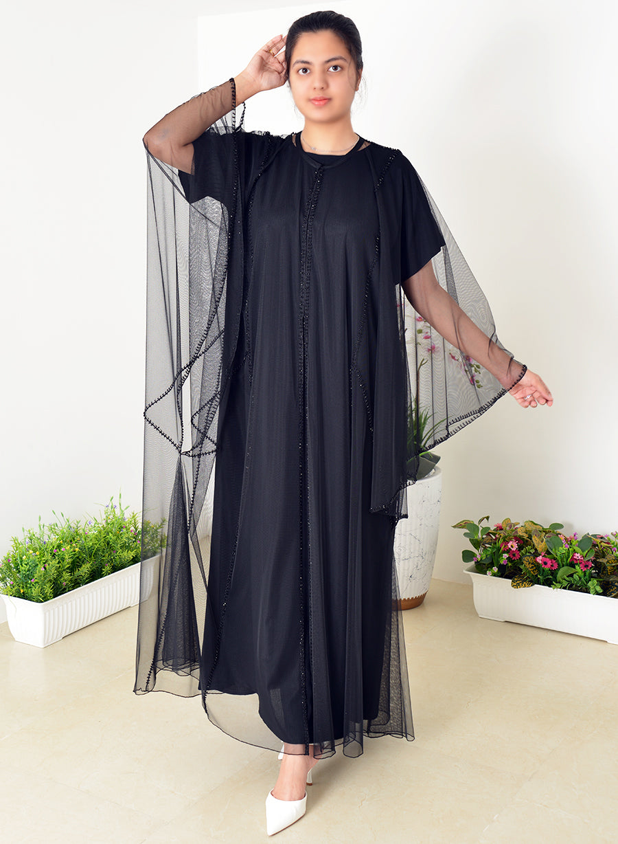 Kaftan-Style Abaya with Bead Embellishments for Elegant Versatility | Bsi4030