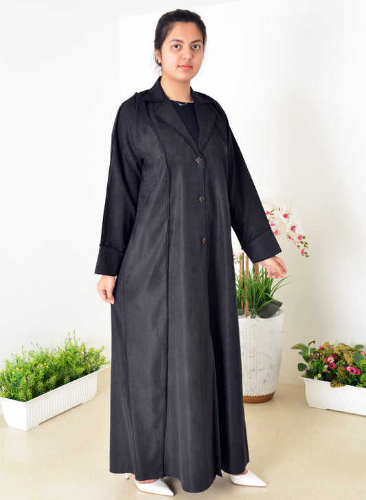 Stylish Coat Collar Abaya With Button Embellishments And A Modern Touch | Bsi4034