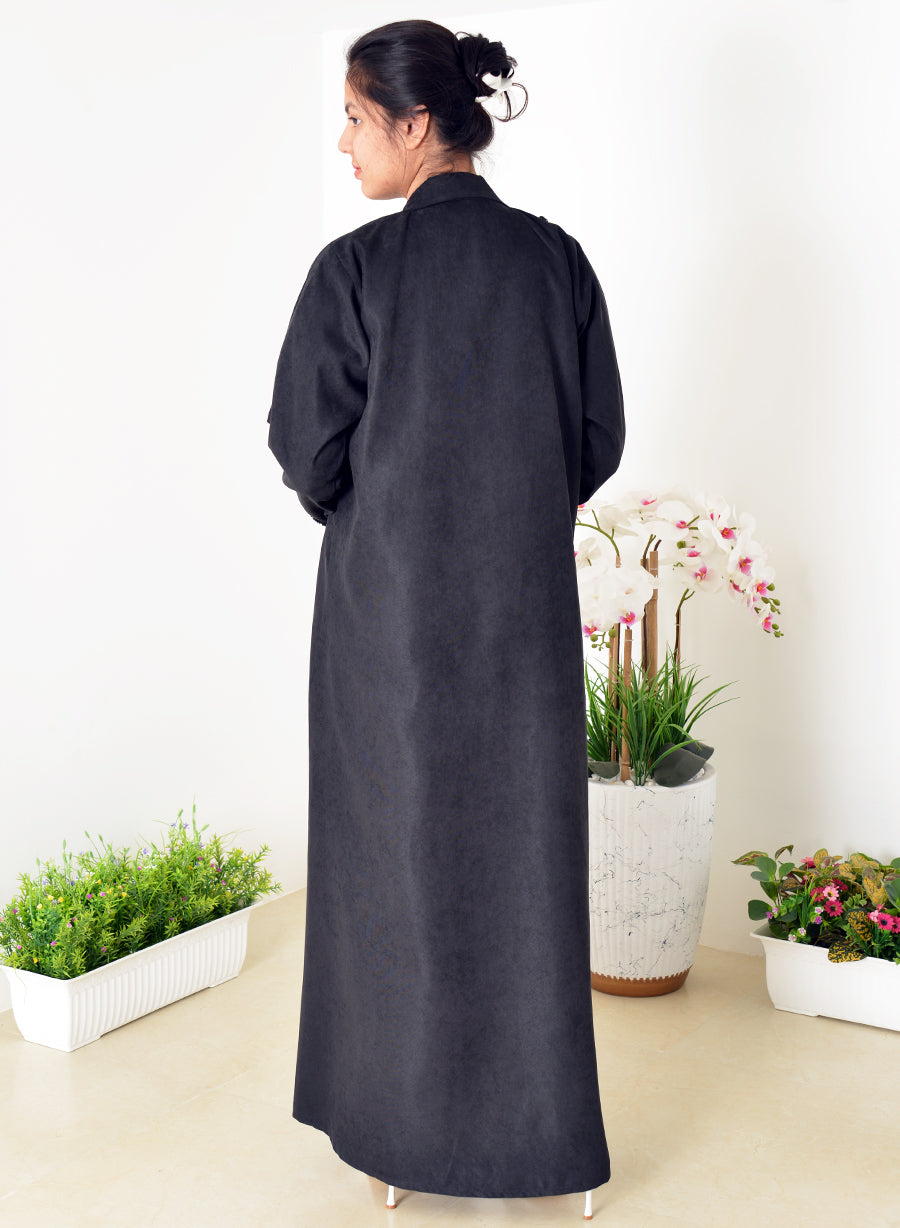 Stylish Coat Collar Abaya With Button Embellishments And A Modern Touch | Bsi4034