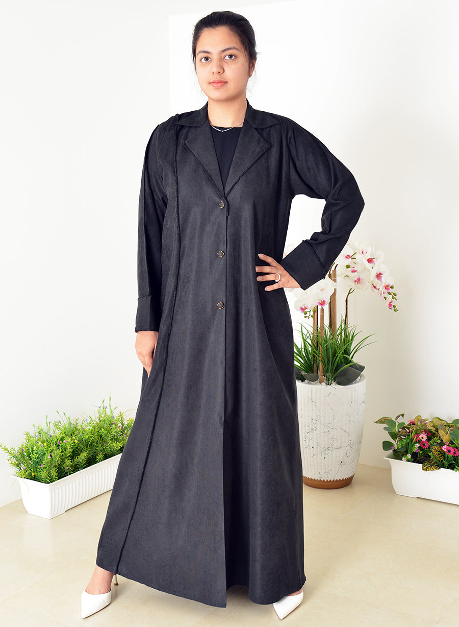 Stylish Coat Collar Abaya With Button Embellishments And A Modern Touch | Bsi4034