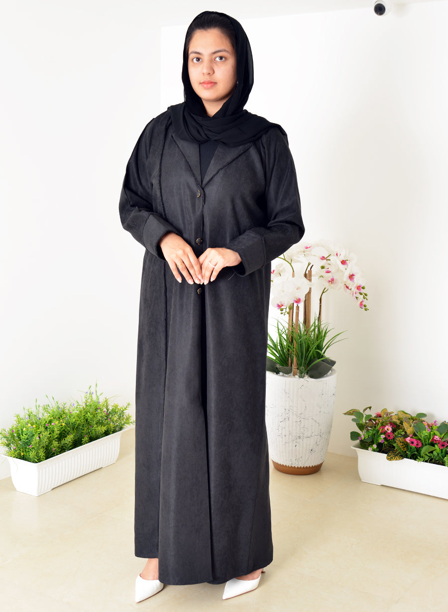 Stylish Coat Collar Abaya With Button Embellishments And A Modern Touch | Bsi4034