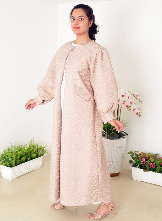 Quilted Abaya With Pockets And Pearl Embellishments, Featuring An inner | Bsi4035