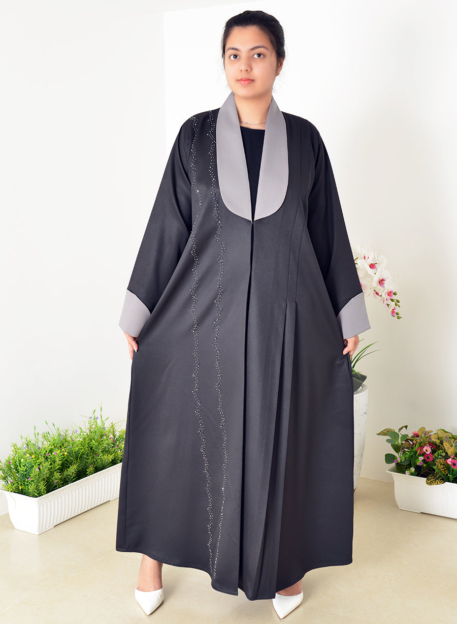 Embrace Modernity With Our Chic Coat-Collar Abaya, Adorned With Elegant Beads | Bsi4044