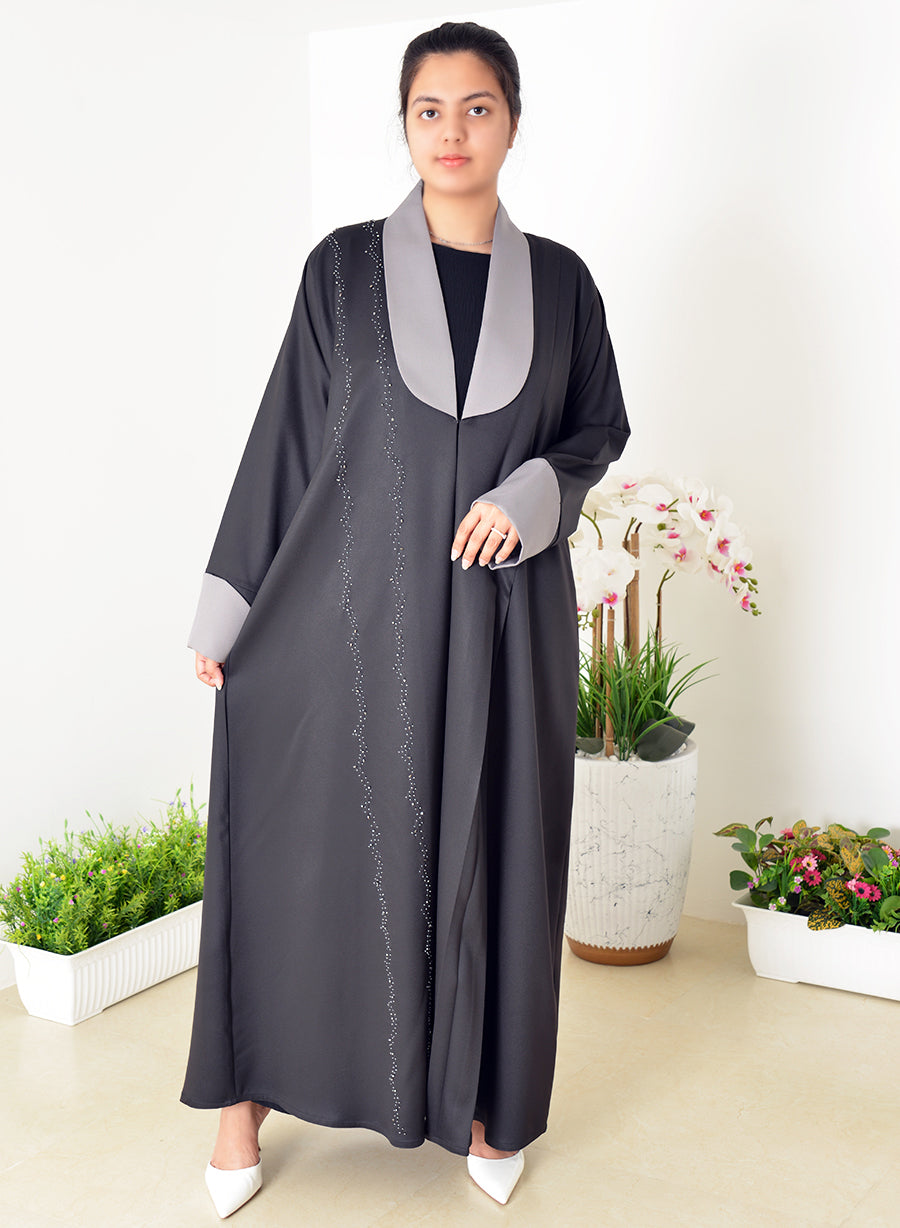 Embrace Modernity With Our Chic Coat-Collar Abaya, Adorned With Elegant Beads | Bsi4044