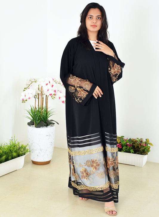 Stylish Embroidered Mesh Abaya With Intricate Embellishments | Bsi4048