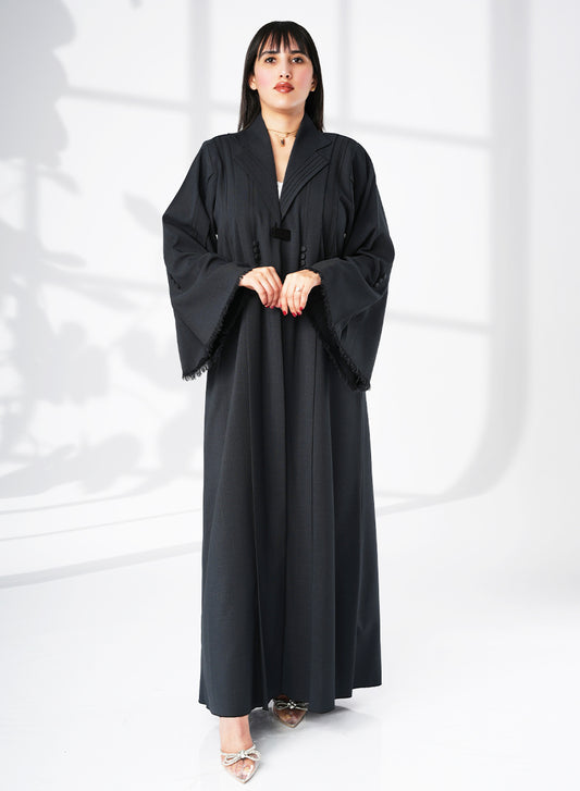 Chic Coat-Collar Abaya With Trendy Button Details And Wide Sleeves | Bsi4050