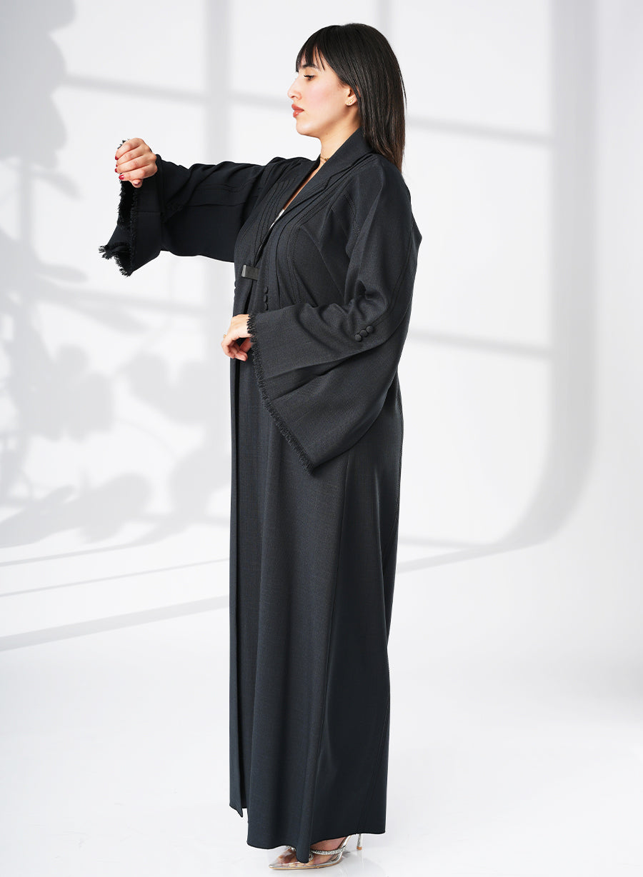 Chic Coat-Collar Abaya With Trendy Button Details And Wide Sleeves | Bsi4050