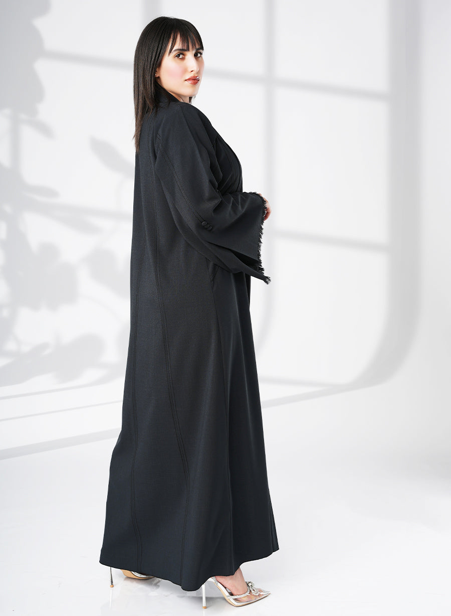 Chic Coat-Collar Abaya With Trendy Button Details And Wide Sleeves | Bsi4050