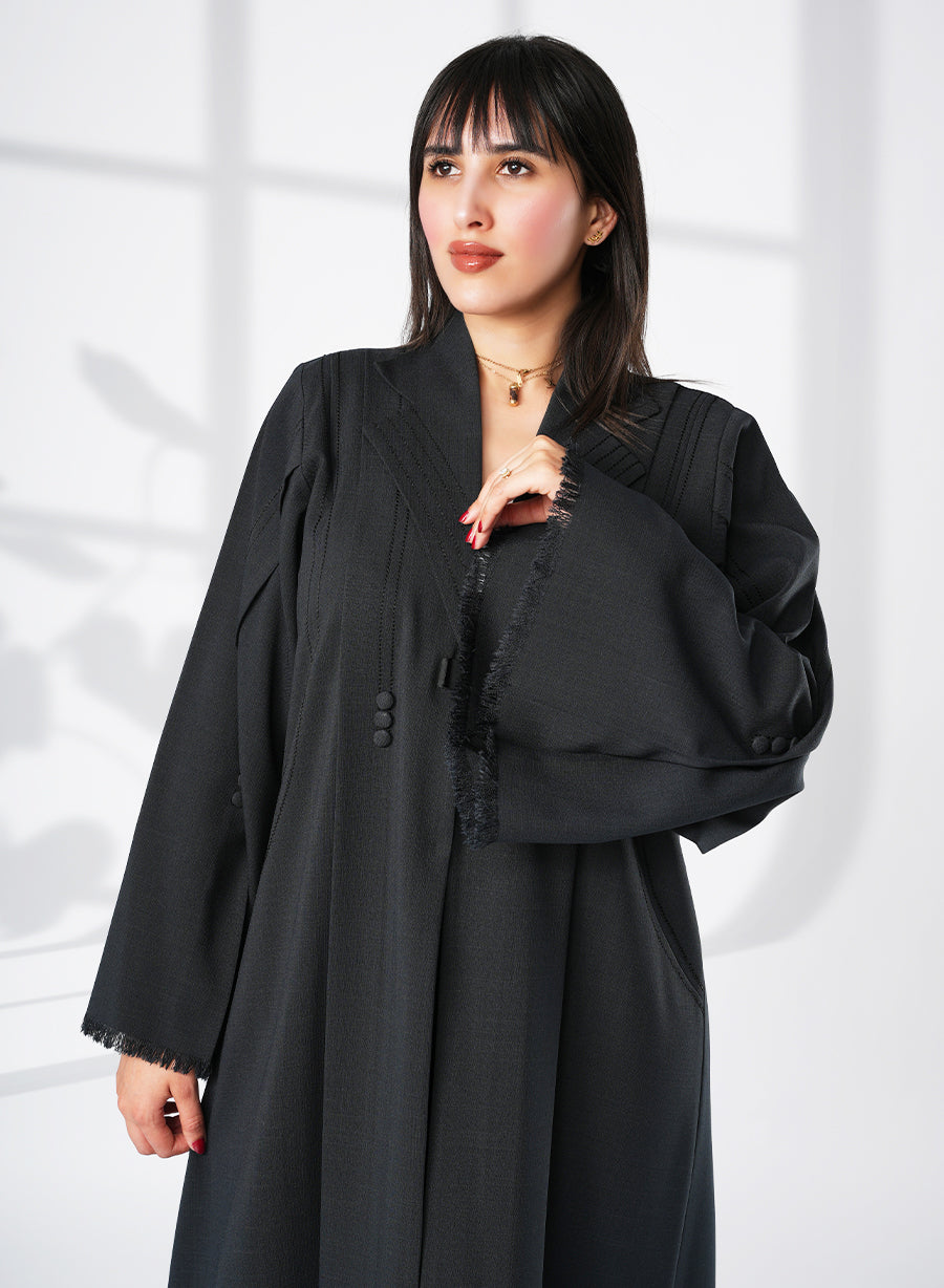 Chic Coat-Collar Abaya With Trendy Button Details And Wide Sleeves | Bsi4050